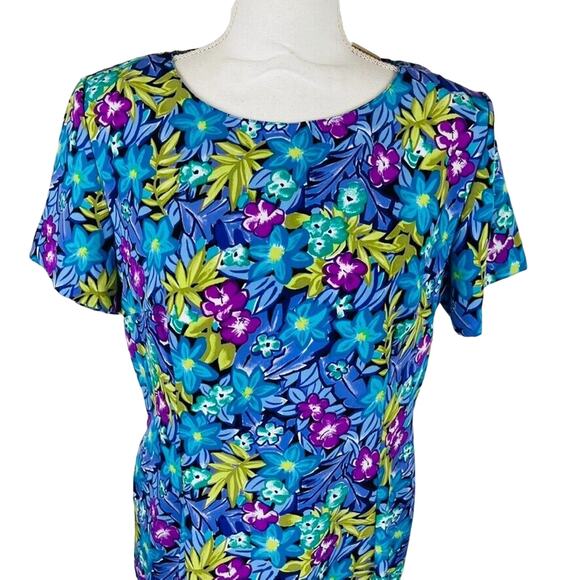 New Kathie Lee Collection Womans Sz 12 Floral Blue Dress Vintage NWT - Picture 3 of 7